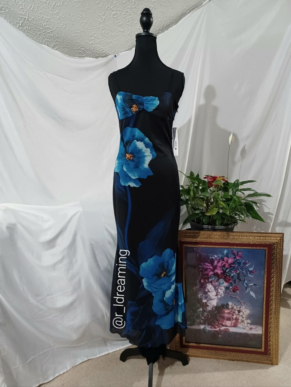 NWT AQUA Blue Floral Mesh Maxi Dress Size Small Bloomingdale's Exclusive - Picture 2 of 10
